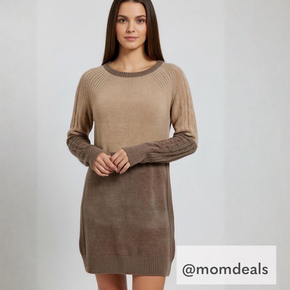 LulaRoe Lauren Sweater Dress Knit Thick Soft in XS (Fits 2-4) Light Brown & Tan